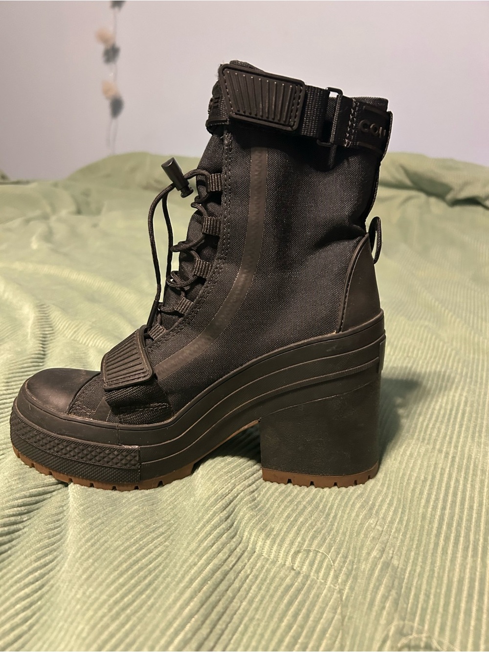 Converse Women's Black Platform Lace-Up Ankle Boots with Strap - Picture 9 of 9